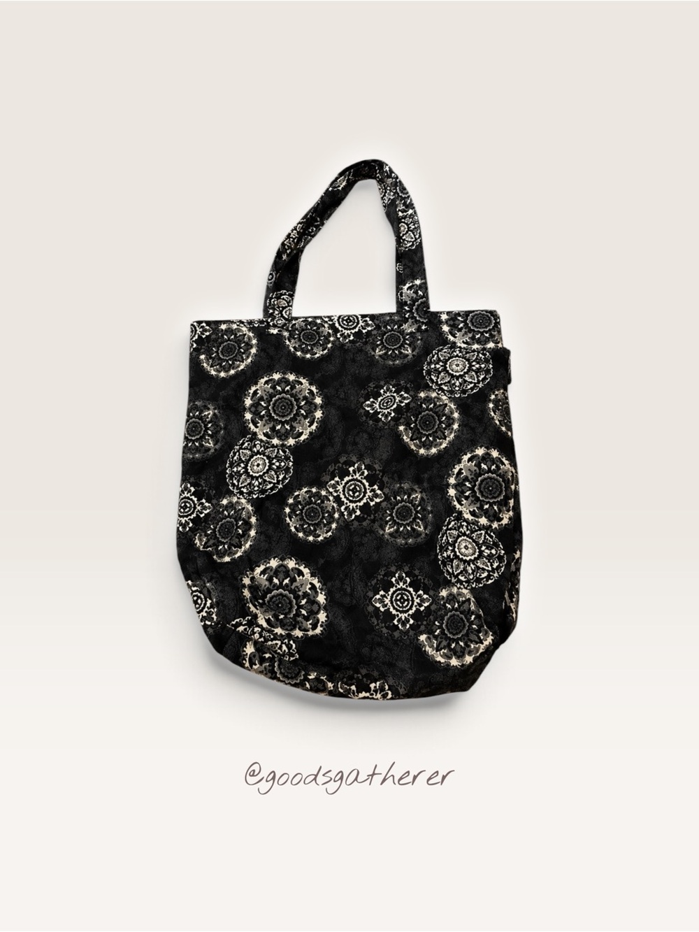Longaberger Black White Medallion Floral Fabric Tote Bag